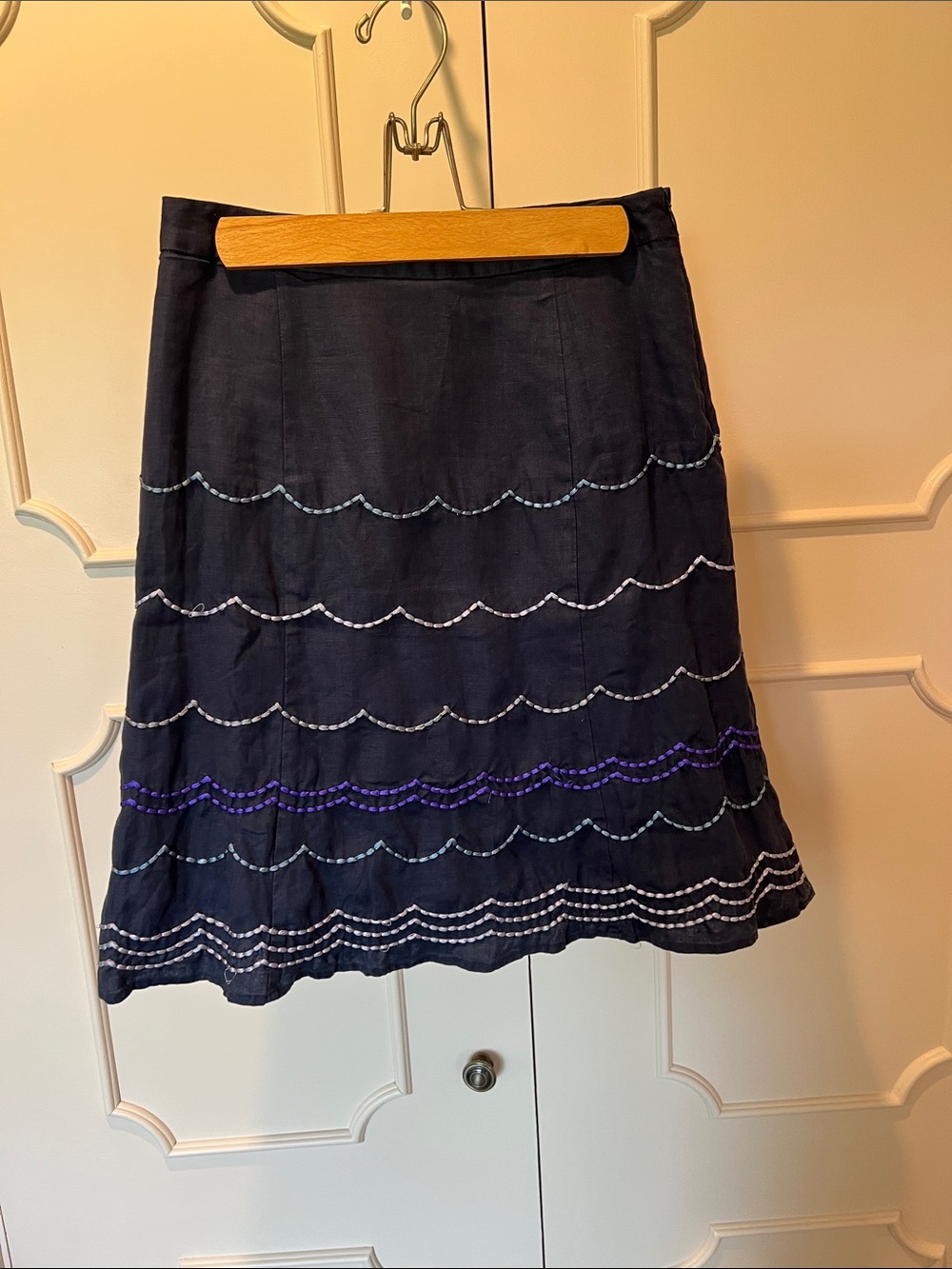 NWT Boden Navy A-Line Skirt with Scallop Embroidery
